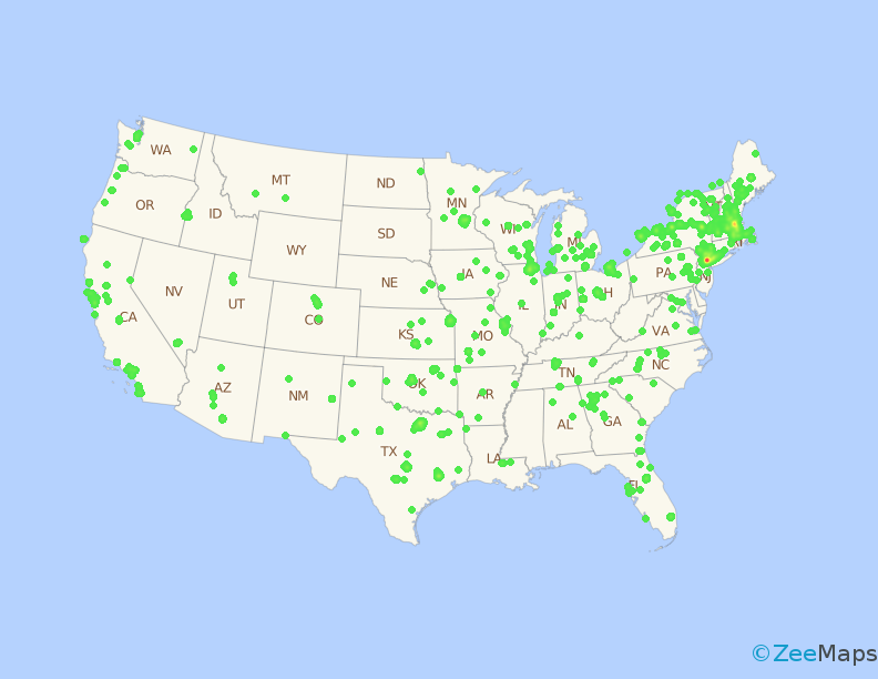 Heat Map of Used Computer Stores in the US
