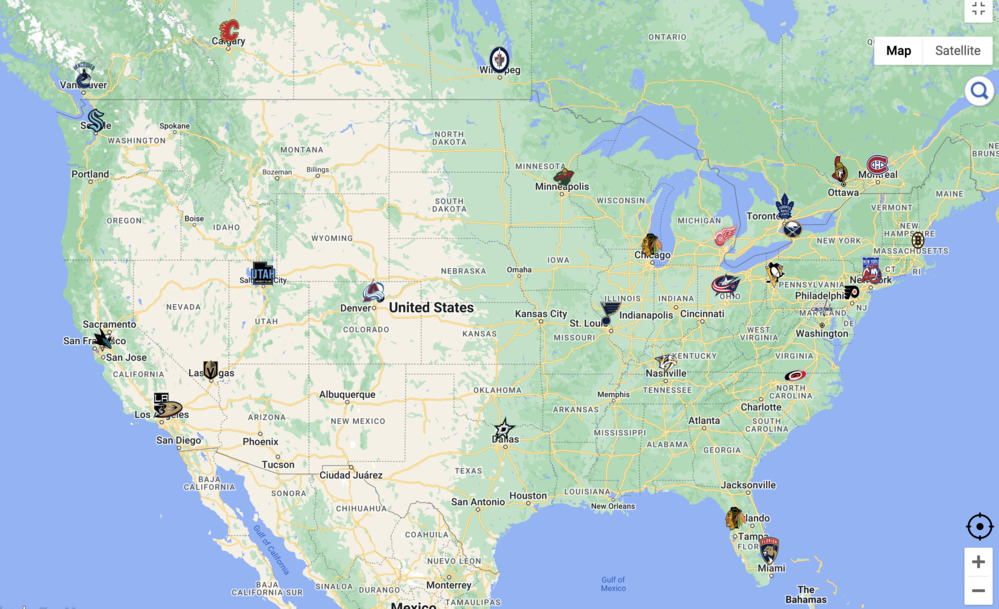 NHL hockey teams map